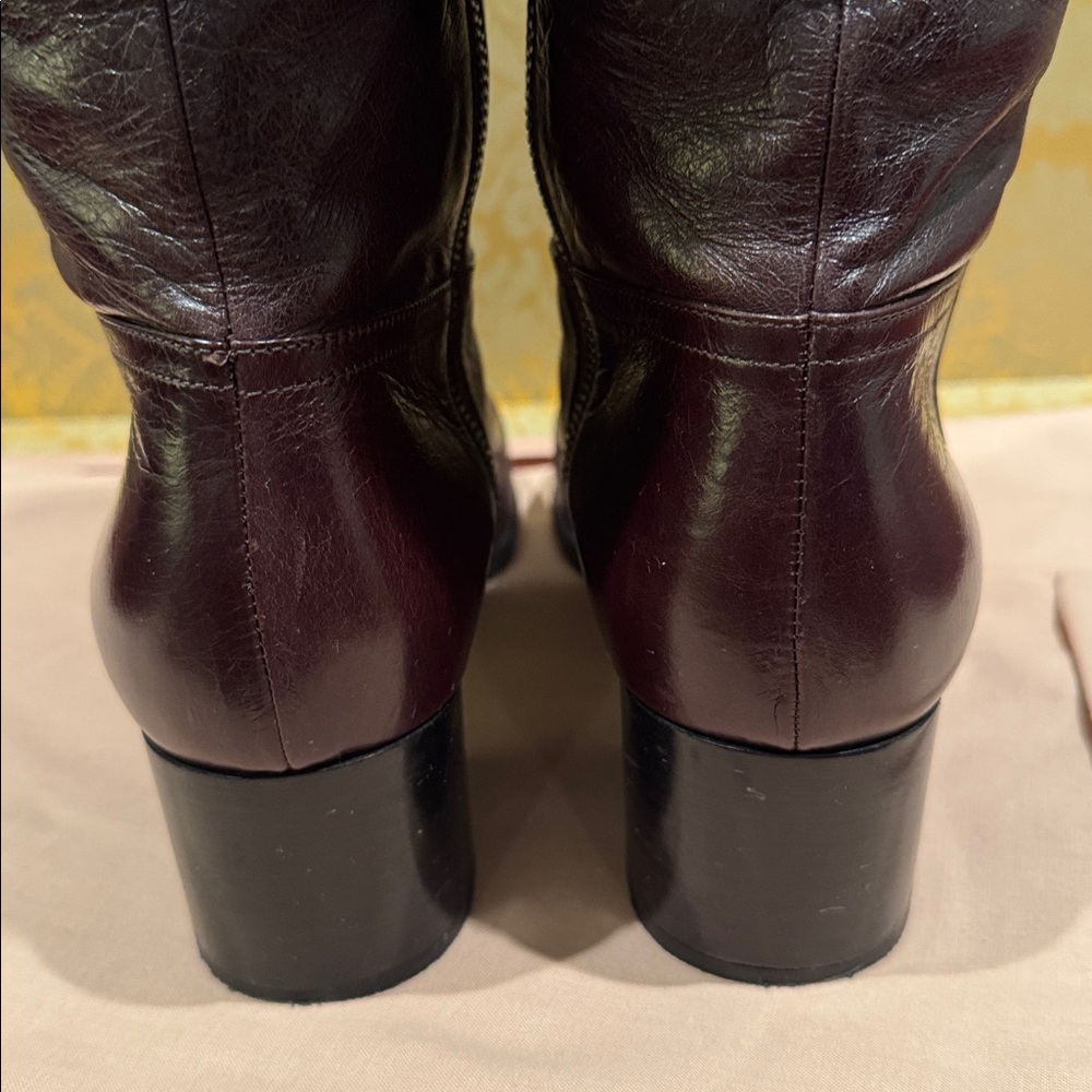 MIU MIU VITELLO SHINE BROWN TALL LEATHER BOOTS SIZE EU 37.5 - Picture 7 of 12